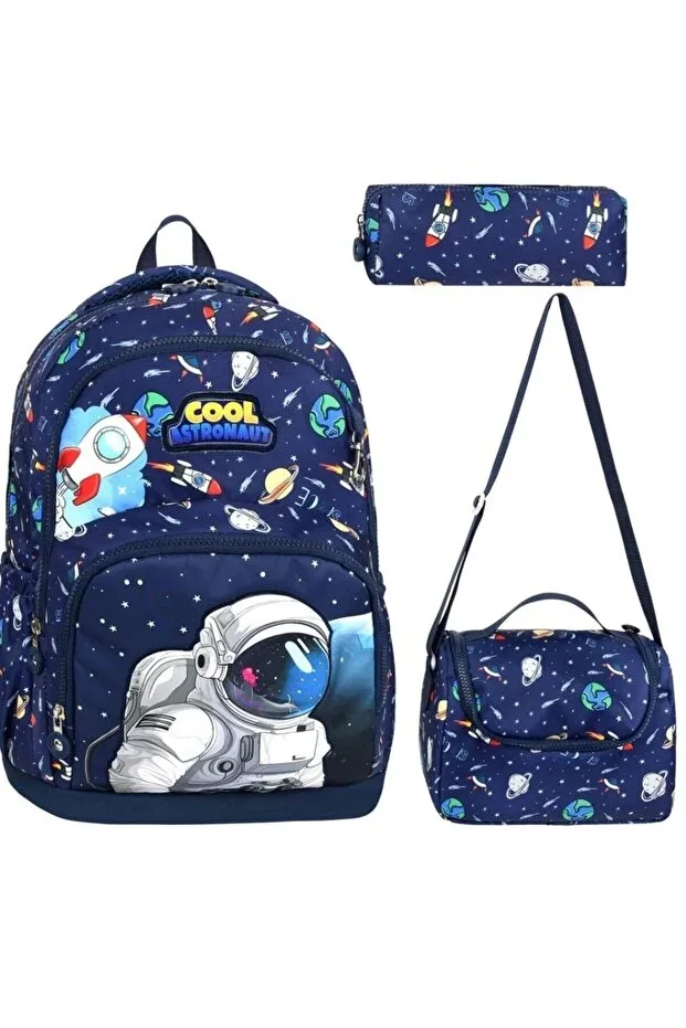 School Bag Men's School Bag 3-Piece Set School Bag Patterned Luxury School Bag Thermal Lunch Bag with Thermos