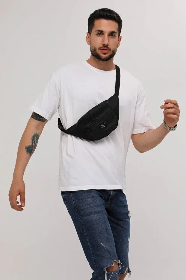 Unisex Black 2 Compartment Shoulder and Waist Bag