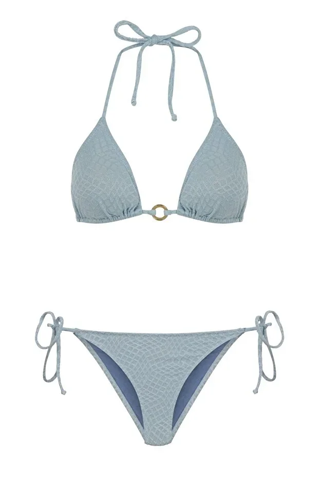 Textured Blue Triangle Bikini Set