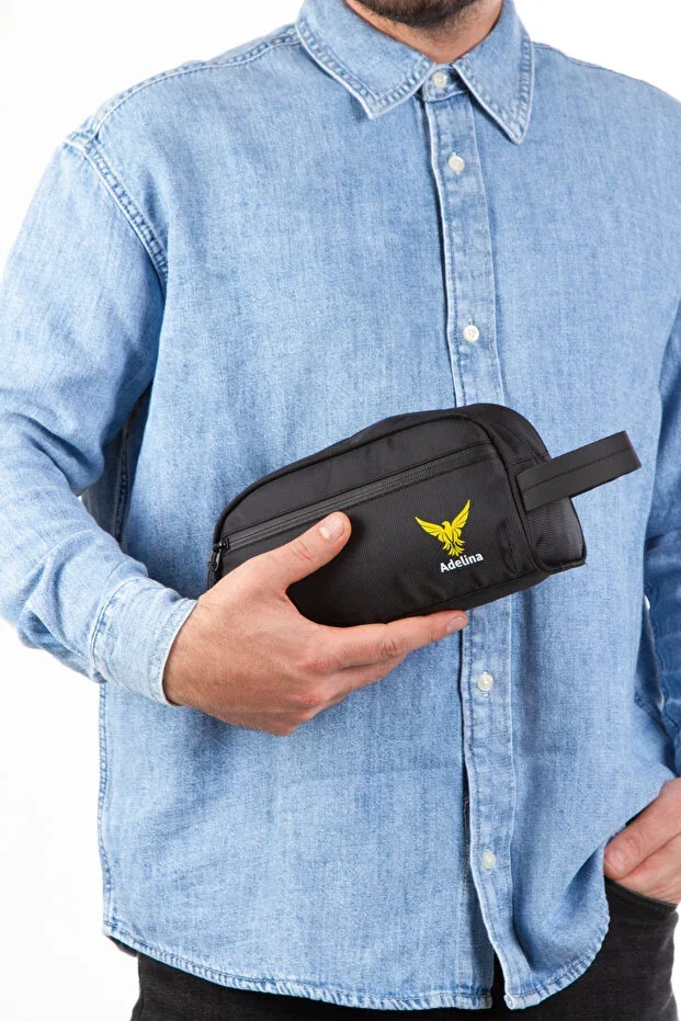 Men's Fabric Handbag Water Repellent Zippered Travel Shaving Cosmetic Bag