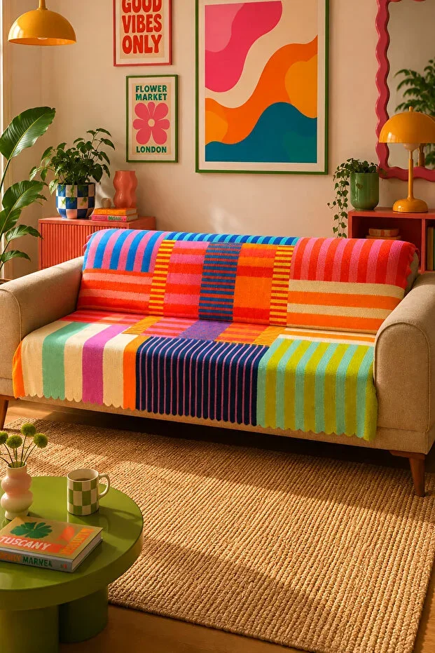Premium Woven Colored Armchair Cover Multipurpose Armchair Throw Non-Slip Sponge (165x205 cm)