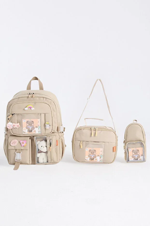 Kawaii Korean Style 3-Piece Set Children's Primary School Bag with Pencil Case and Lunch Bag Backpack