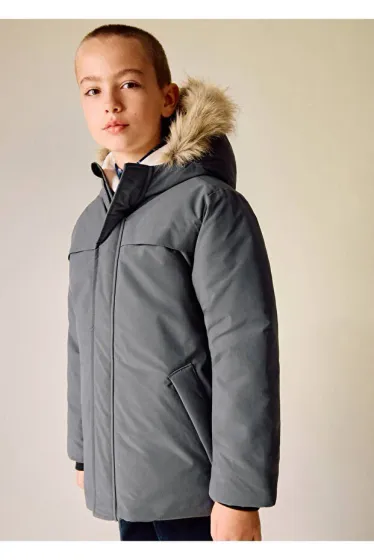 Anorak with faux fur hood