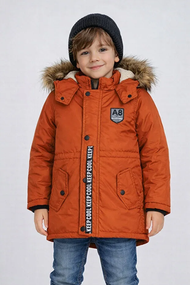 Thick Fiber Filled Water Wind and Rainproof Hooded Tile Men's Children's Winter Luxury Coat