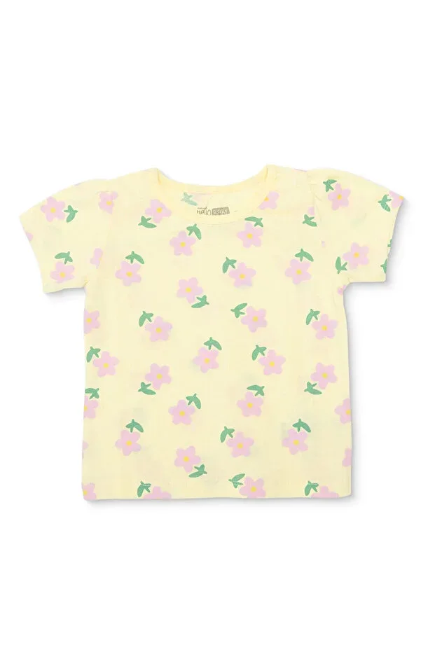 HelloBaby Girl T-Shirt Floral Print Crew Neck Short Sleeve