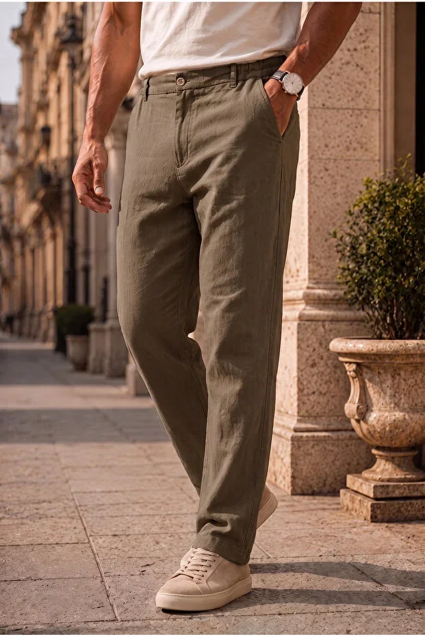 Sorrentino Relax Fit 100% Cotton Slub Fabric Men's Jogger Pants - Hunter Green
