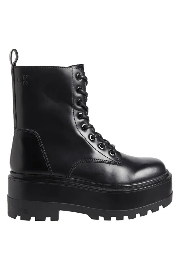 Jeans Flatform Lace Up High Boots