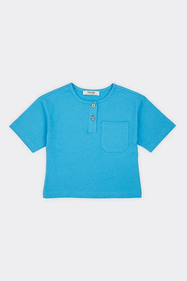 Men's Baby Collar Button Detailed Blue T-shirt