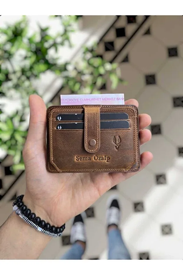 653 Genuine Leather Paper Money Compartment ID Card Slot Light Brown Leather Credit Card Holder Wallet