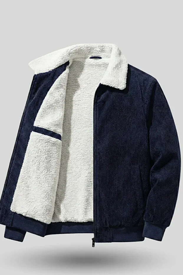 Men's Velvet Jacket Plush Lined Full Zip Shirt Collar Sport Jacket