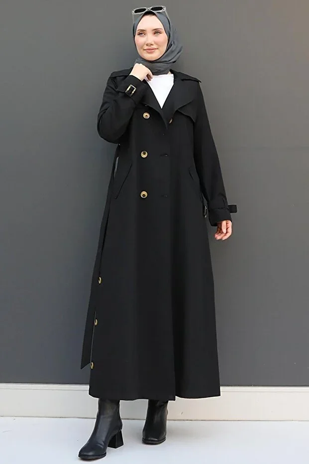 Liza Buttoned Trench Coat Black