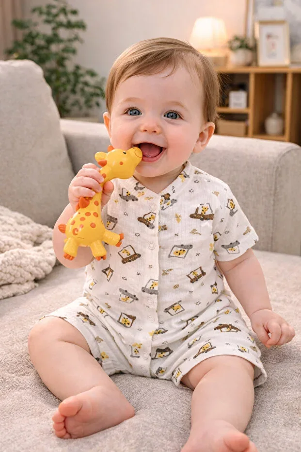 SHORT SLEEVED WITH SHORTS, CAR WITH GIRAFFE PATTERN, REPORTED ROMPER UNISEX BABY&CHILD