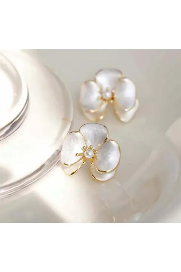 White Pearl Orchid Earrings