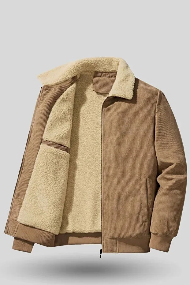 Men's Velvet Jacket Plush Lined Full Zip Shirt Collar Sport Jacket