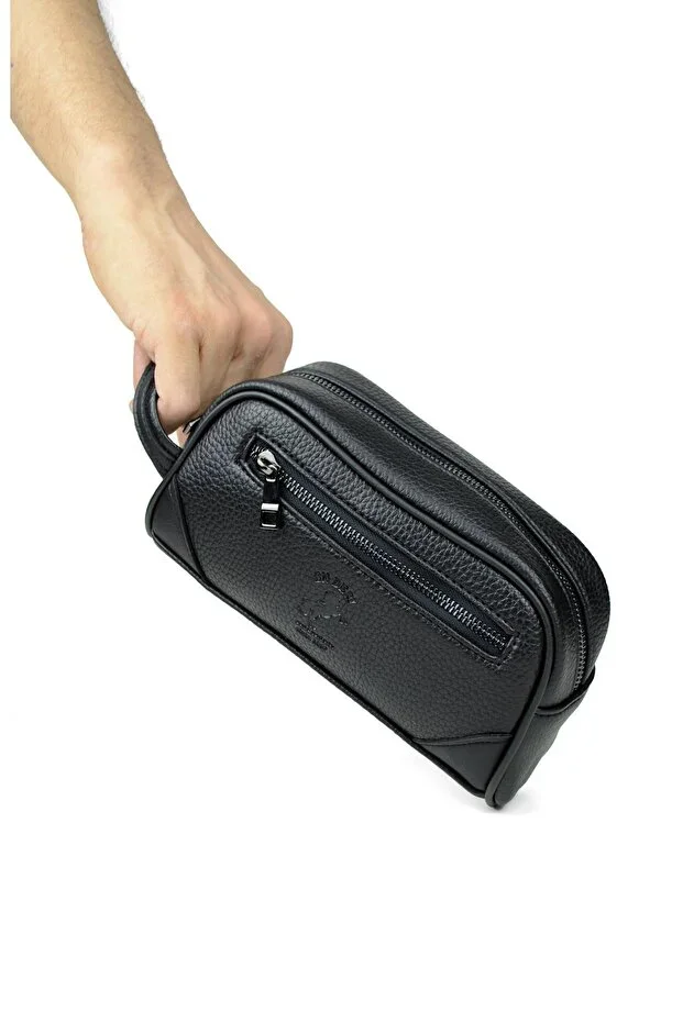 Men's Black Luxury Hand and Bracelet Belted Portfolio Handbag