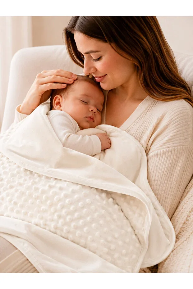 Ecru Chickpea Double Layer Girl Boy Baby Blanket Swaddle Cotton Multipurpose Cover Seasonal 90x85cm