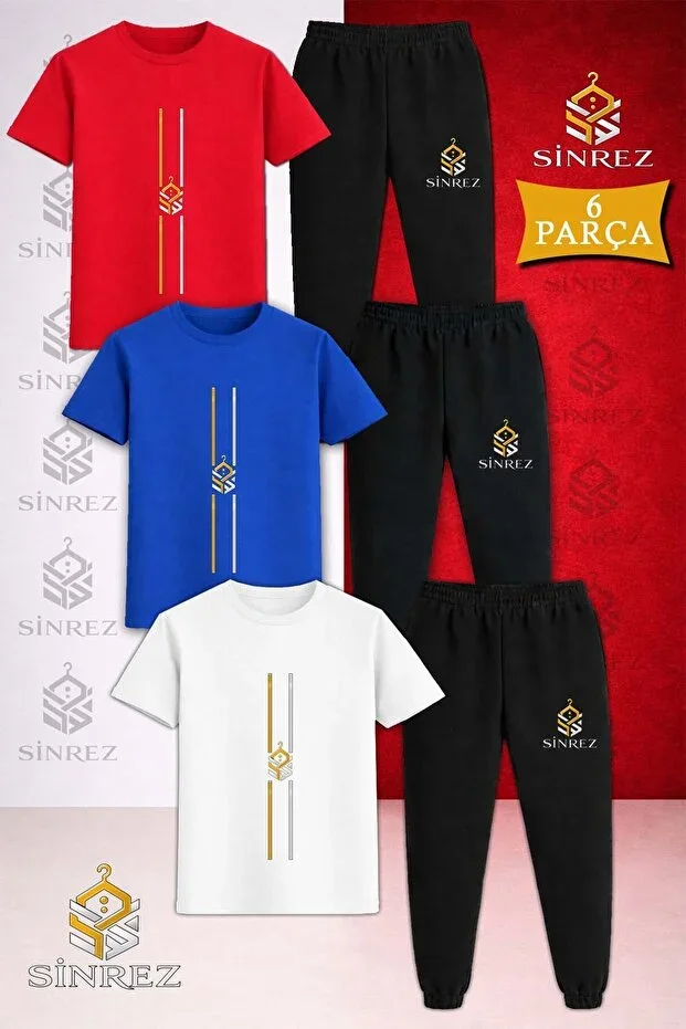 Children's LOGO PRINTED 2 STRIPE 3-PIECE T-SHIRT SWEATSUIT SET