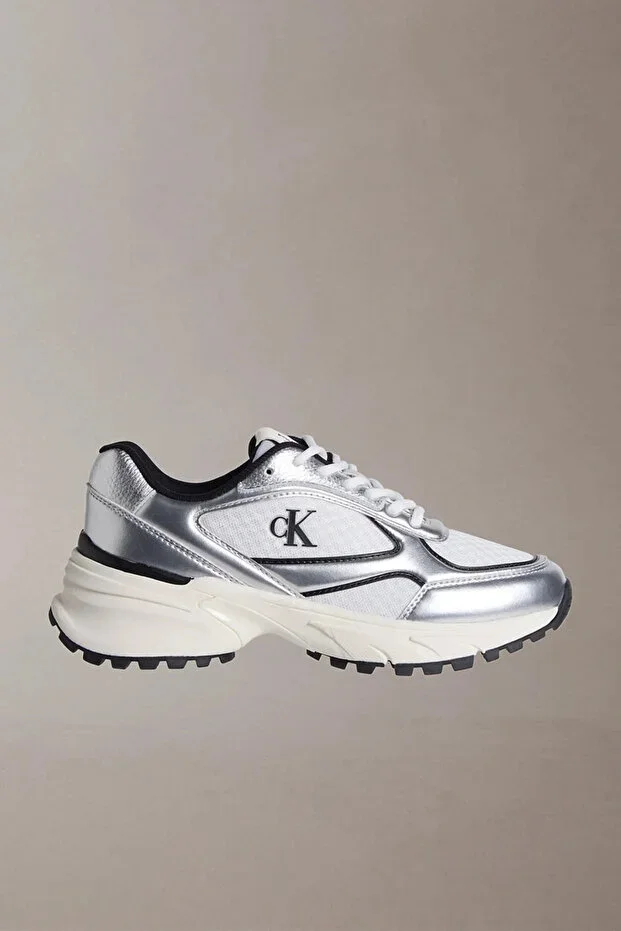 Calvin Klein Hike Runner Lace Up Mesh Mix Metallic Women's Grey Sneaker YW0YW02063-0IX