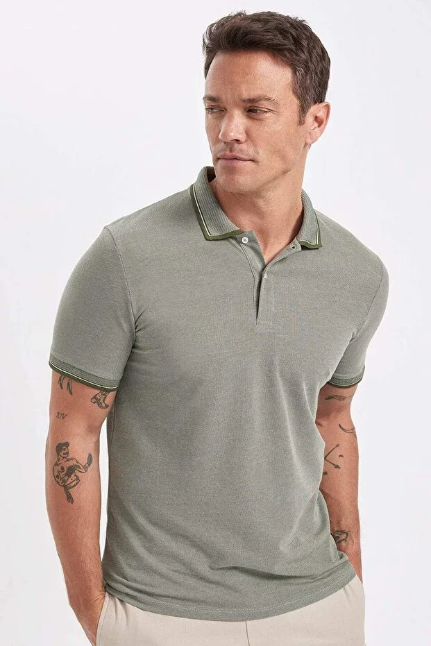 Slim Fit Polo Neck Short Sleeve Cotton T-Shirt D0033AXNS