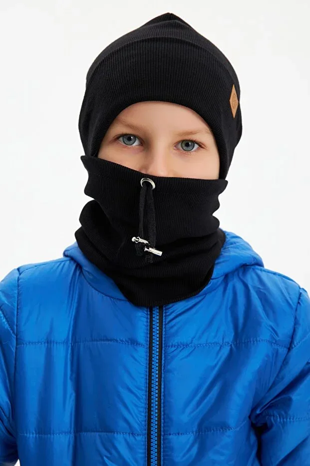 Men's Baby Children Trend Style Hat Beanie Neck Gaiter Set Comfortable 100% Cotton Ribbed