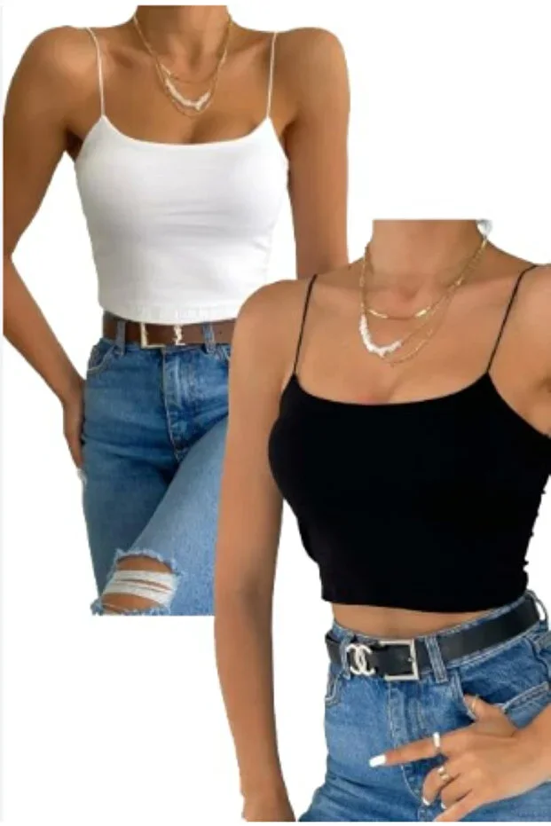 İpeqCollection Strappy Crop Cotton Blouse & Tank Top 2-Piece Set A Quality Set
