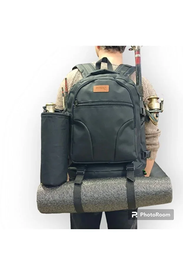 Black Camping, Fishing and Travel Backpack with Thermal Bag 56*34*27 Cm Dimensions