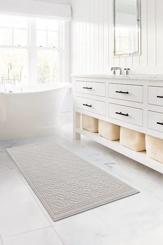 Country 100% Cotton Kilim Cream Bathroom Mat Corridor and Hallway Rug 80x150 8597