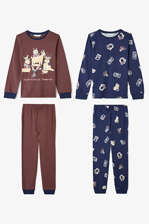 Boys Farm-Tastic Cotton Long-Sleeve 2-Piece Pajama Set