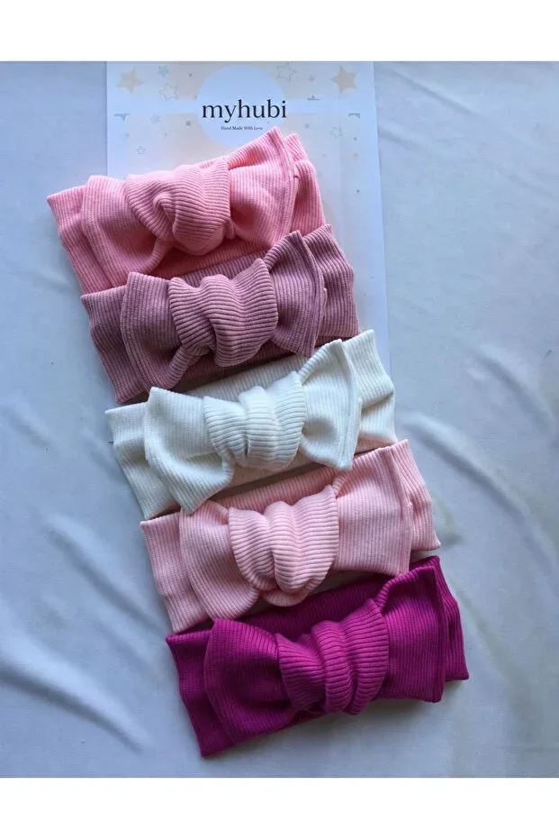 5-Piece Set Handmade Ribbed Baby Girl Bandana