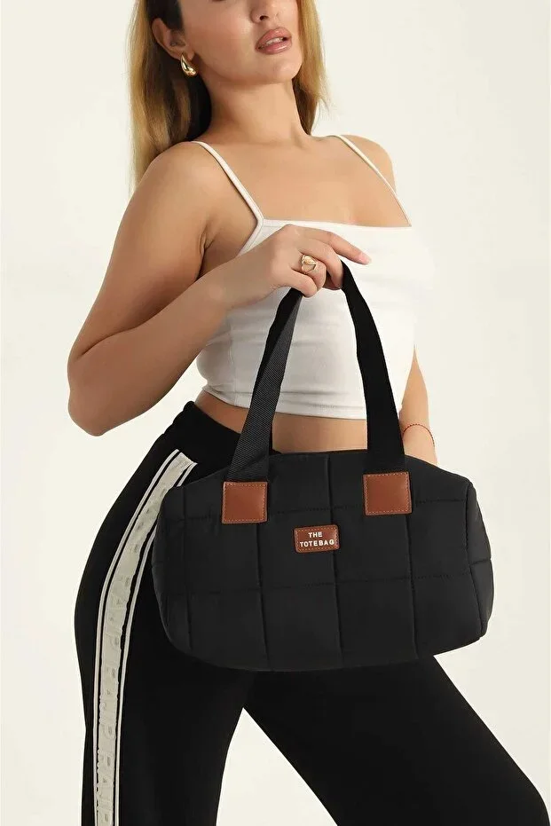 Quilted Fabric Zippered Women's Hand, Arm, and Shoulder Sports Casual Bag Width 31 Height 17 Depth 15 Cm