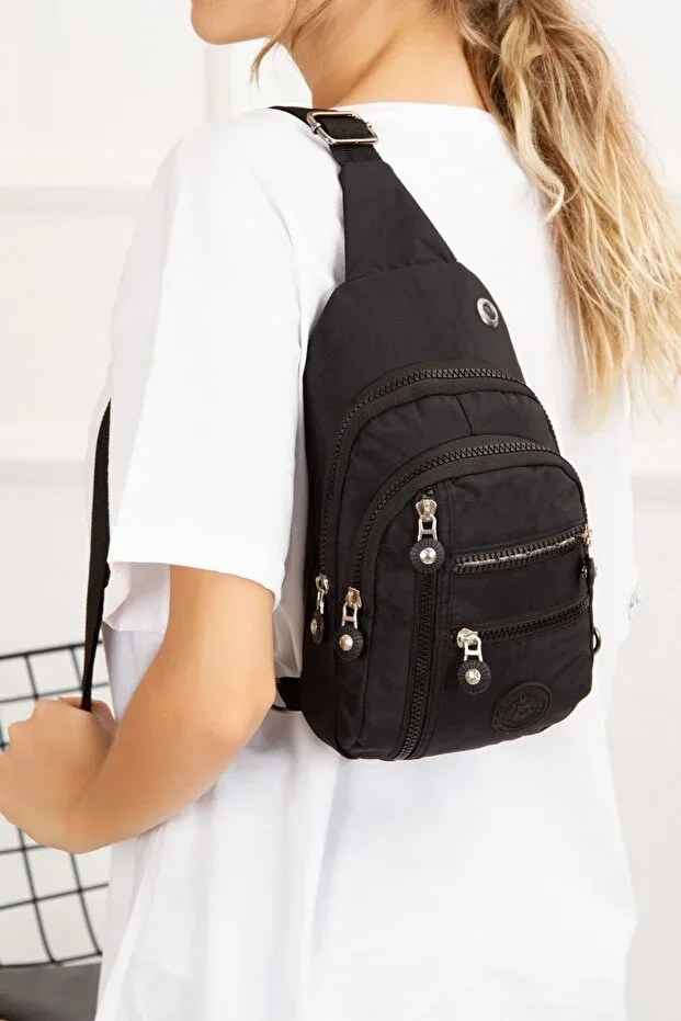 Unisex Crinkle Fabric, Waterproof, Cross Shoulder Bag, Body Bag, Free Bag Black Color, Daily, Sports