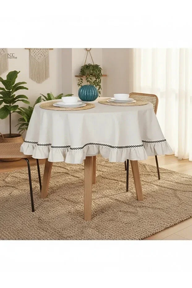 Raw Linen Round Ruffled Special Series Tablecloth