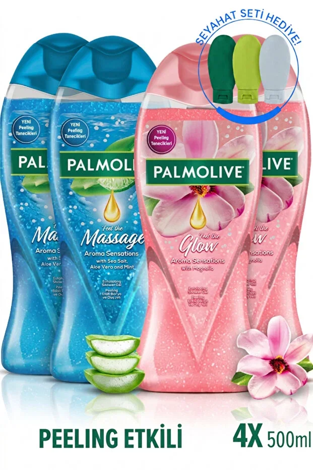 500 ml 4's Peeling Effect Shower Gel Set Body Shampoo Bath Gel + Travel Kit Gift