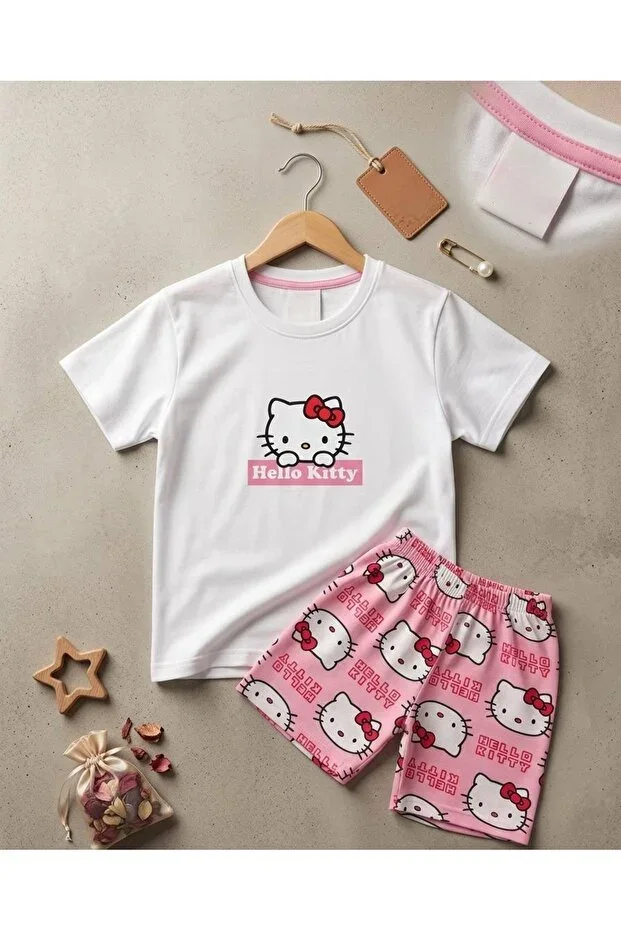 Girls' hello kitty shorts short-sleeved t-shirt two-piece pajama set