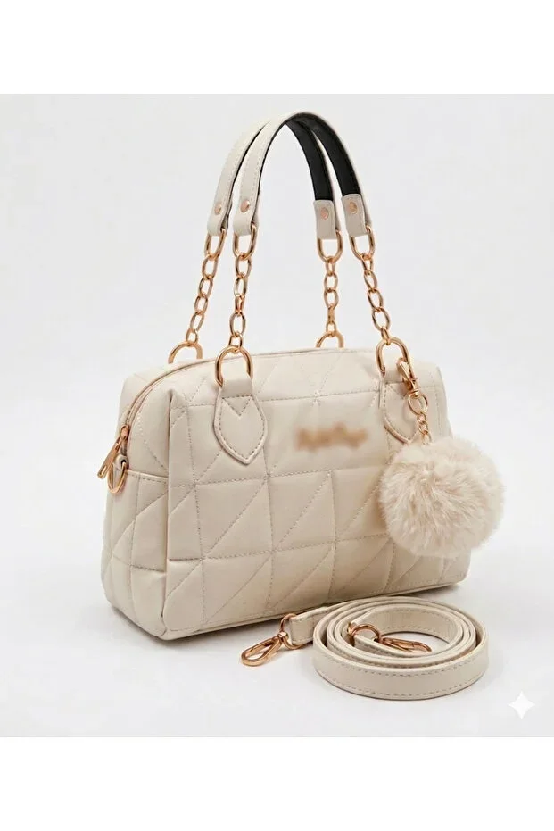 Cream Quilted Shoulder & Handbag
