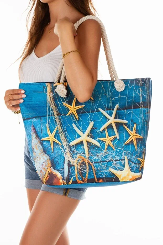 Women's Zippered Beach Bag Patterned Beach Bag Daily Bag Picnic Bag