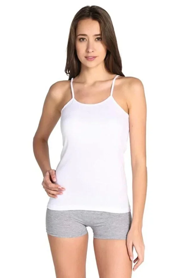 3 Pieces Women's White Cotton Ribbed Strap Tank Top // 3 Pieces