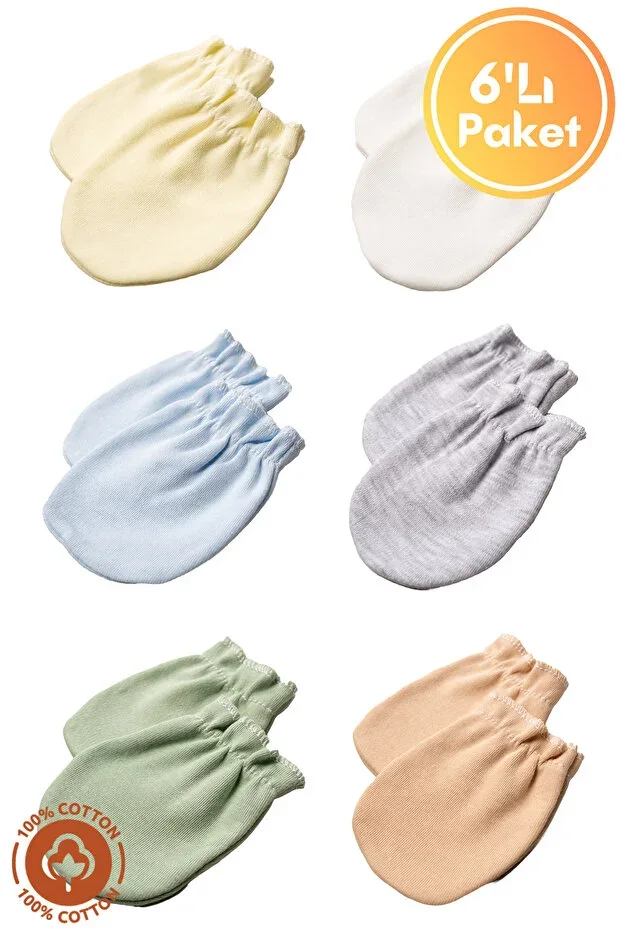 Unisex Baby Newborn Combed Organic Cotton Elastic Baby Mittens 6 Pair Set