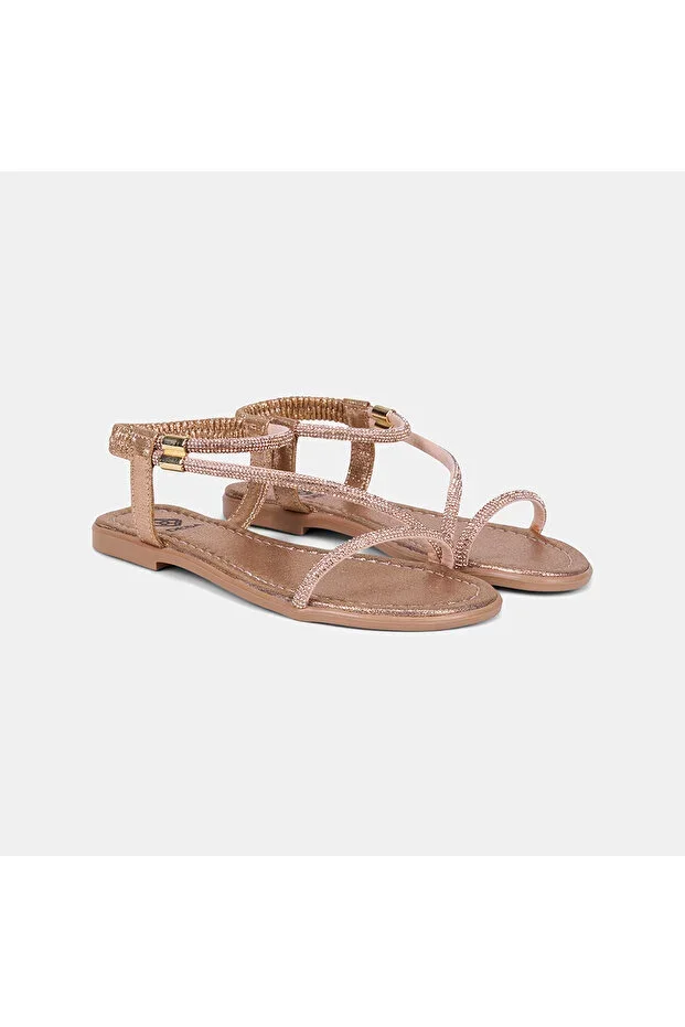 Women's Rose Gold Sandal with Elastic Back and Stone Details