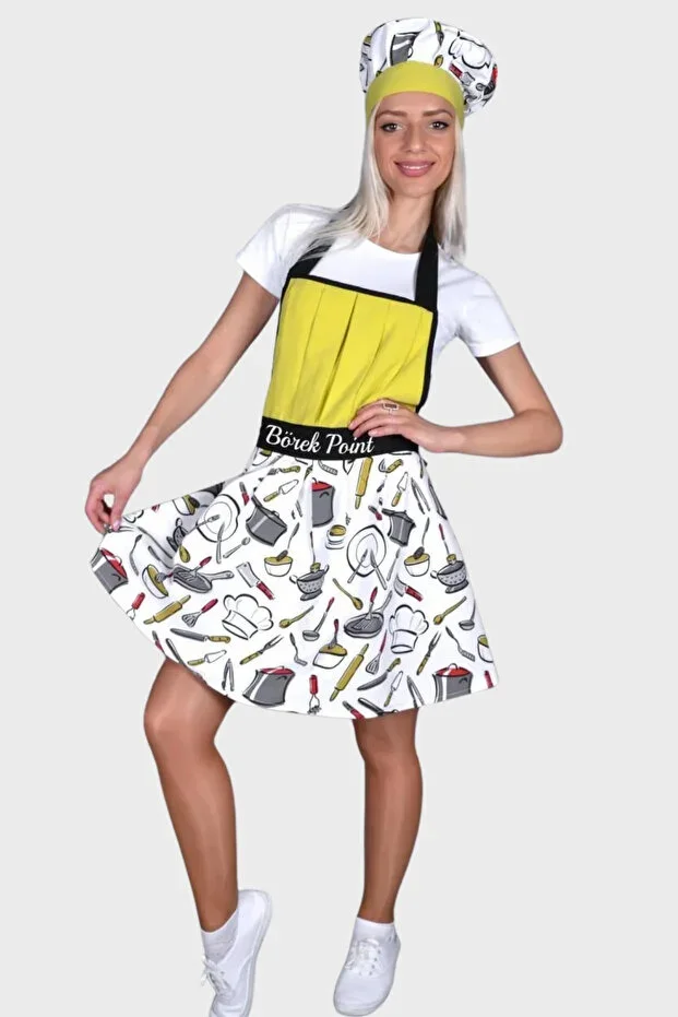 Apron with Name Gift, Women's Chef Apron, Women's Chef Apron, Chef Hat Set, Cafe, Restaurant, Barista, Che