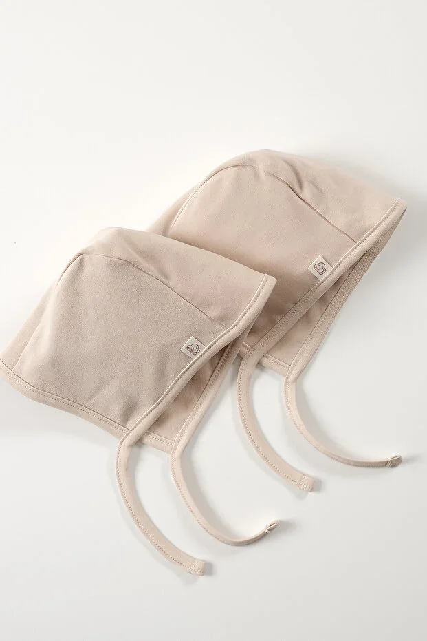 Gleno Baby Hat Cream Color 2 Pieces 100% Cotton Baby Beanie
