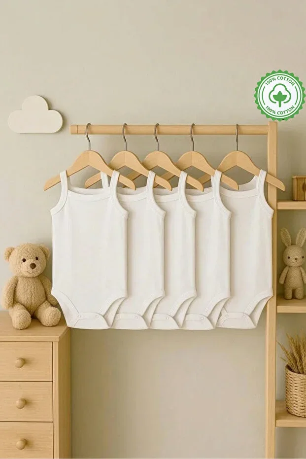 %100 Cotton Baby Bodysuit 5-Piece Set with Snaps