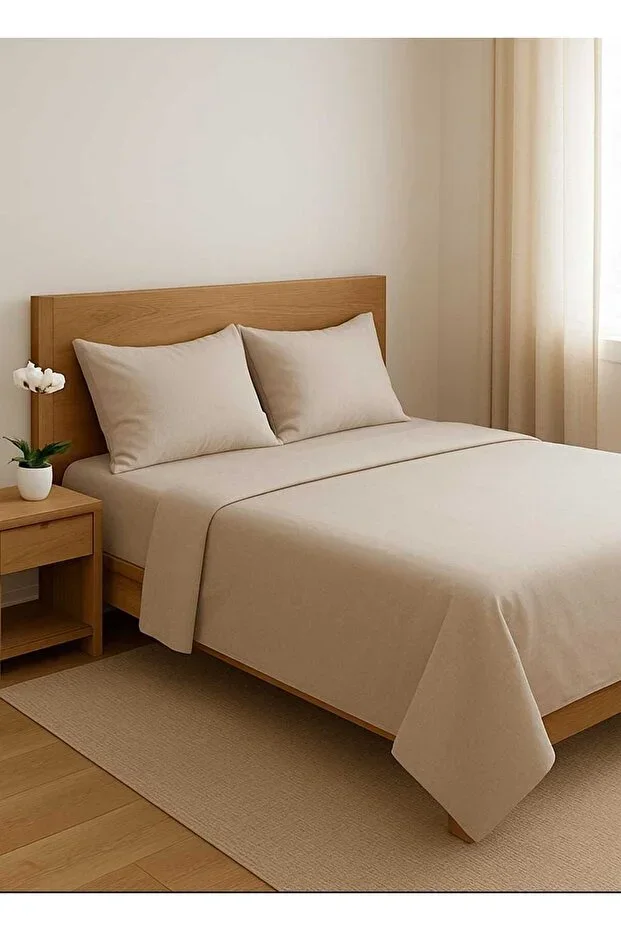 Elastic-free double bed sheet set and 2 pillowcases, 100% cotton, 4 corners stitched