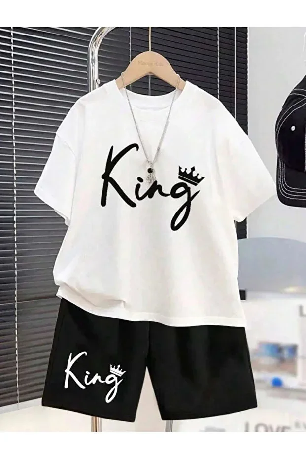 Boys King Print Shorts T-shirt Set (TAKE 1 SIZE LARGER)