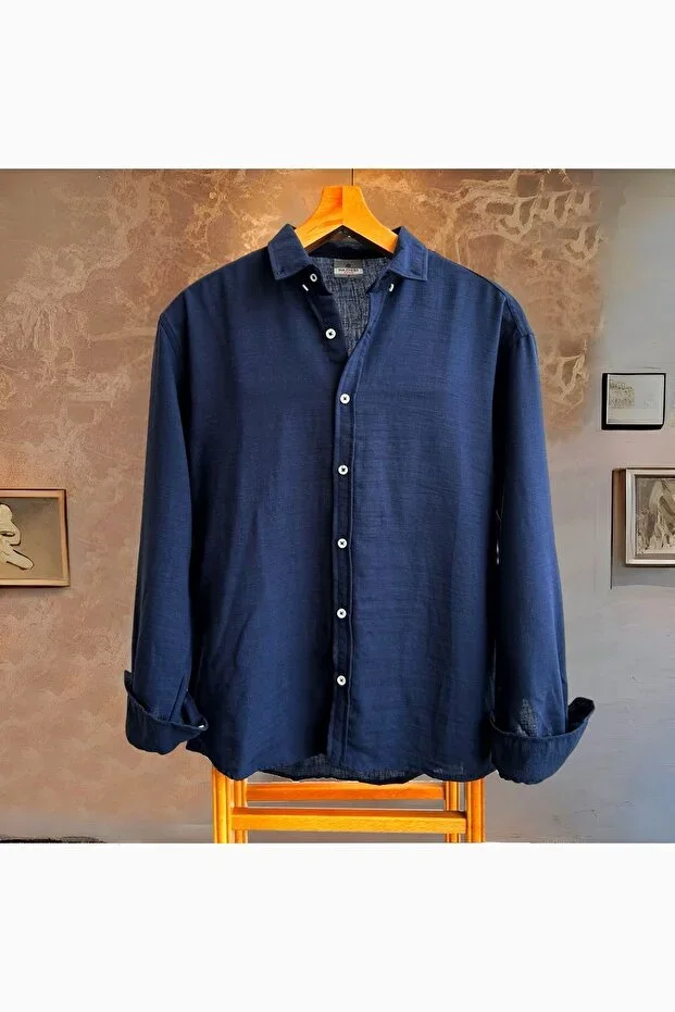 Men's Oversize Shirt Collar Long Sleeve Linen Summer Shirt