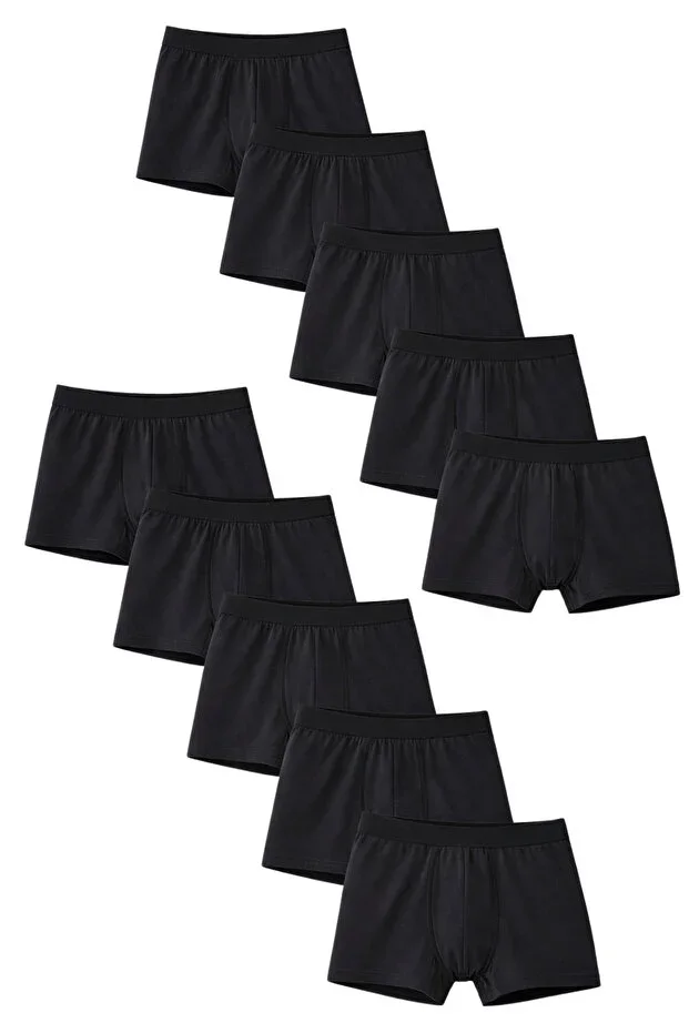 Men's Cotton Slim Fit Breathable Boxer 10-Pack Black-Black