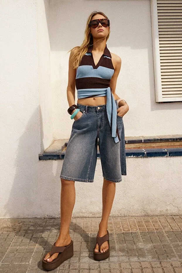 Bershka Baggy fit denim bermuda shorts