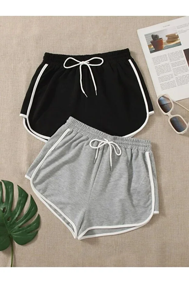 S&A DESIGN Women Black&Gray Mini Shorts (2-Pack)
