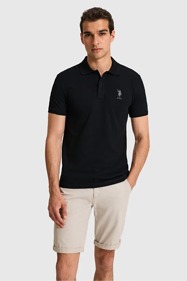 Men's Slim Fit Polo Neck Black Basic T-shirt 50326920-VR046