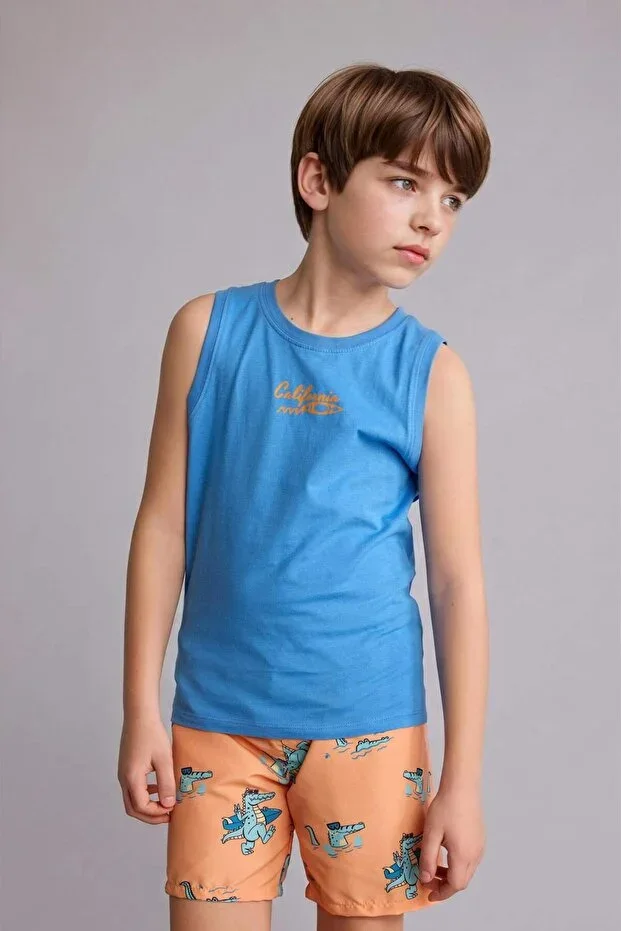 DeFacto 100% Cotton Crew Neck Slogan Printed T-Shirt Boys G9966A826HS